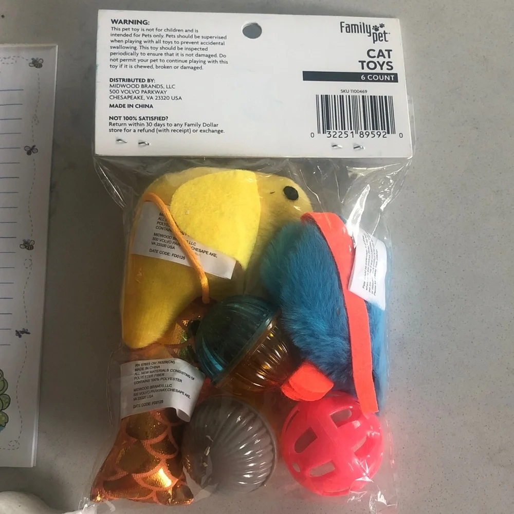 Family Pet Cat Toys Set - Yellow, Blue, Pink